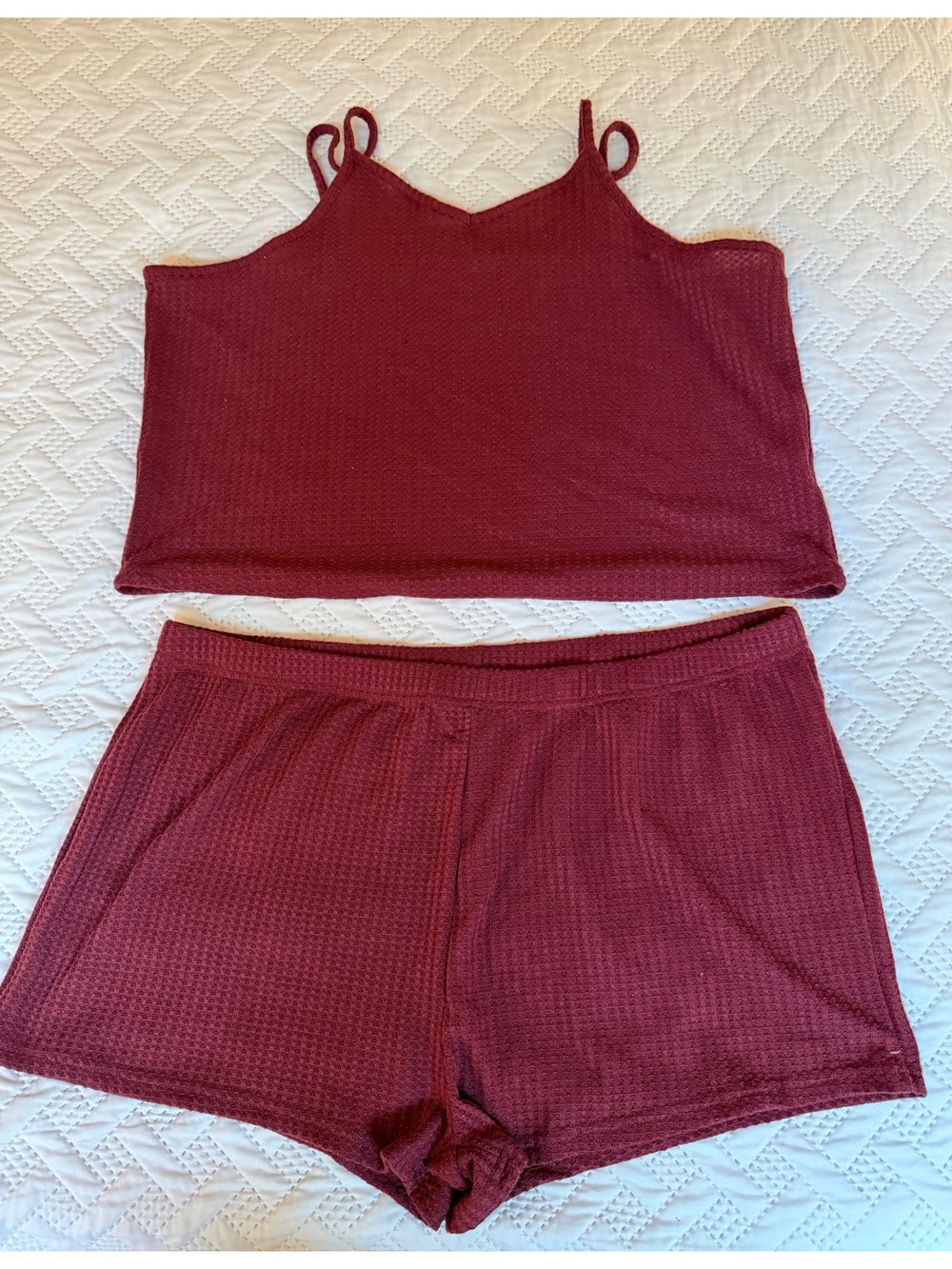Women’s Waffle Knit Sleep Set Plus Size 2X New Without Tags Summer Burgundy
